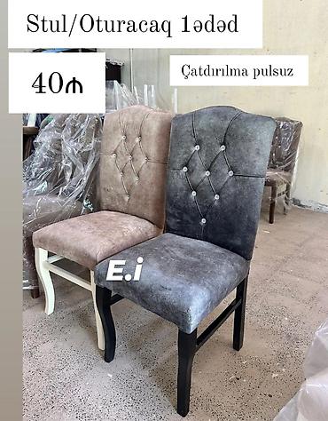 dekor masa: Stul/Oturaq – 1 ədəd - Yumşaq, parça üzlü oturacaq - Sırtlıqda — 1