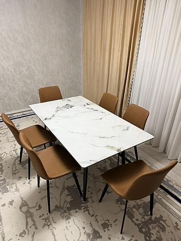 стол офис: ✅Стол стуль ✅ столь керомагранит ✅ комплек 6 шт кожа Размер 180.90 — 1