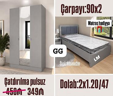 Gri rəngdə yataq otağı dəsti - Çarpayı: 90 x 200 sm ölçü (üzərində
