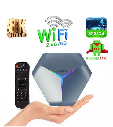 Smart TV bokslar: Smart TV boks TV box 4 GB / 128 GB, Android, Pulsuz çatdırılma