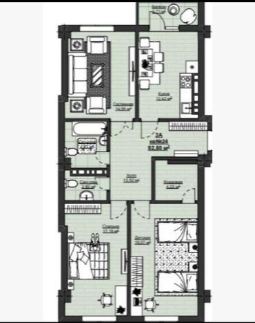 3х комнатная квартира элитка: 3 комнаты, 93 м², Элитка, 2 этаж, ПСО (под самоотделку)