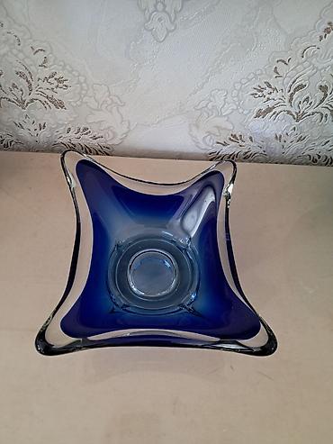 Qab-qacaq və mətbəx ləvazimatları: Mavi tonlarda dekorativ şüşə meyvə/qəlyanaltı qabı - Material: qalın — 2
