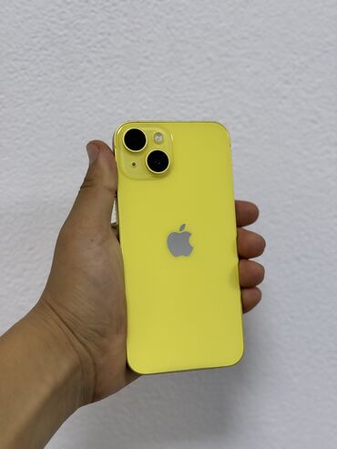 телефон iphone 14: IPhone 14, Б/у, 128 ГБ, Желтый, Защитное стекло, Чехол, 90 %