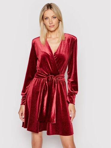 бордовое платье рубашка: Вечернее платье, Короткая модель, Велюр, С рукавами, S (EU 36)