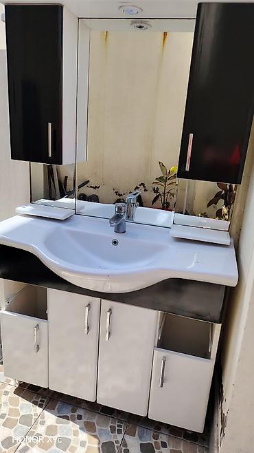 plastik skaf: Hamam üçün lavabo və şkaf dəsti - Rəng: ağ-qara - Material: parlaq — 3