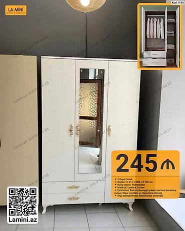 Mebel: 3 qapılı şkaf – La Mini (Kod: 1116) - Ölçü: D 47 × H 200 × E 120 sm - — 1