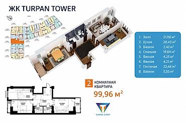 turpan: 2 комнаты, 100 м², Южная Магистраль Элитка, 7 этаж — 1