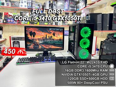 Monitorlar: Masaüstü Kompüter ”Core i5-3470 GTX1050Ti” ⭐Full Dəst – 450 AZN ⭐Yeni