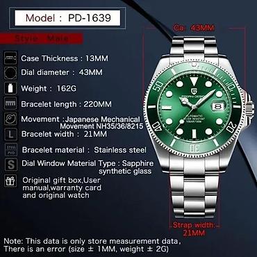 Ručni satovi: PAGANI DESIGN PD-1639 43mm/Zelena-Rolex Submariner-Automatik Potpuno — 5