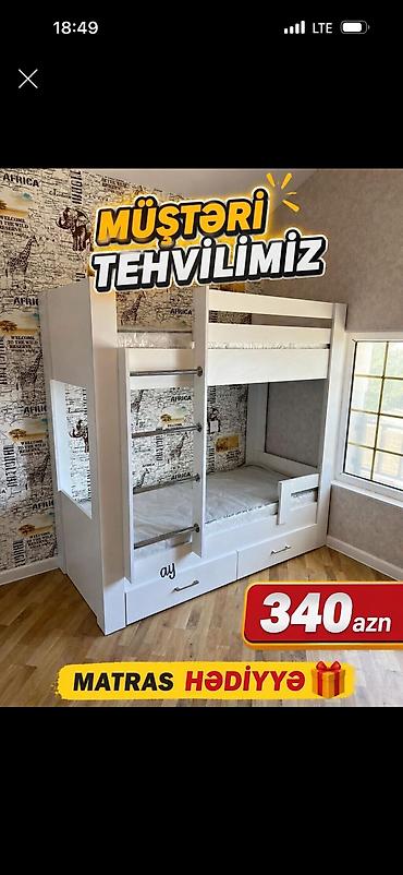 İki mərtəbəli uşaq çarpayısı – ağ rəngdə, kompakt və funksional