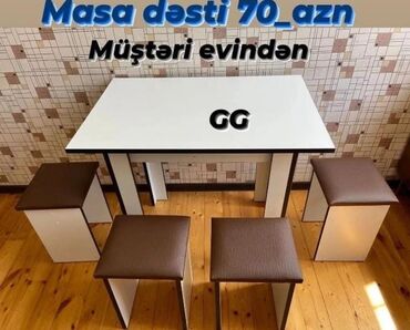kuxna üçün stol stul: Mətbəx üçün, Yeni, Dördbucaq masa, 4 stul