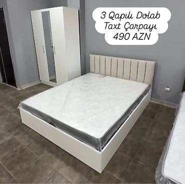 Yataq otağı dəsti – 3 qapılı dolab + taxt çarpayı - Rəng: ağ