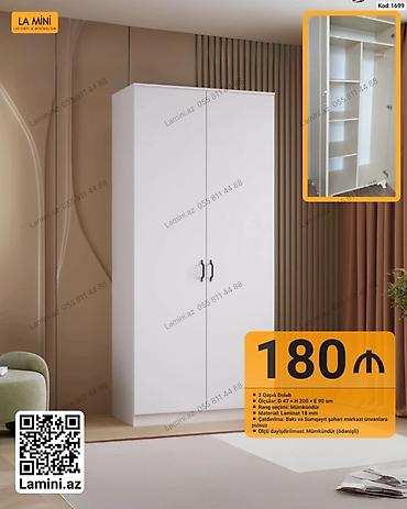 Dolablar: İki qapılı dolab - Model kodu: 1699 - Ölçü: 47 d × 200 h × 90 e (sm) — 1