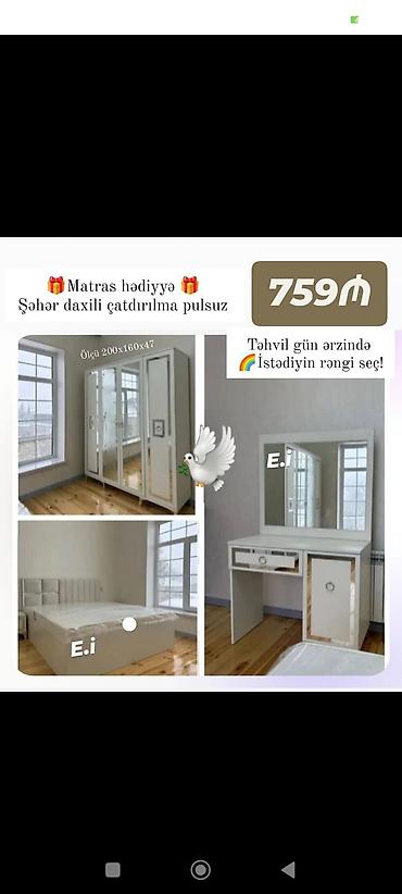 İkinəfərlik çarpayı, Dolab, Termo, 2 tumba, Yeni