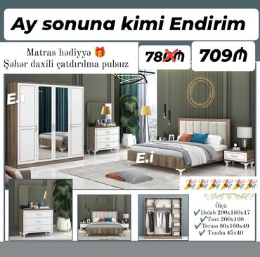 Qida məhsulları: İkinəfərlik çarpayı, Dolab, Termo, 2 tumba, Yeni