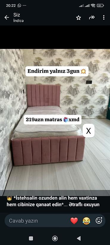 matras ucuz: Tək nəfərlik çarpayı və matras dəsti - Zərif pudra rəngli, yumşaq — 1