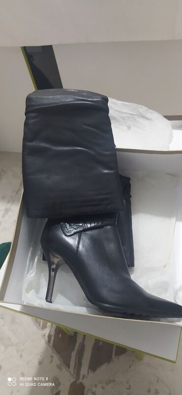 кышкы отук: Женские ботильоны на шпильке - Цвет: черный - Материал верха: кожа