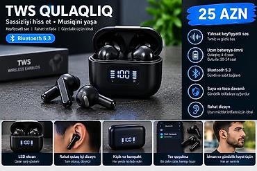 qara pp: Yeni Simsiz (Bluetooth) Qulaqcıqlar, rəng - Qara — 1