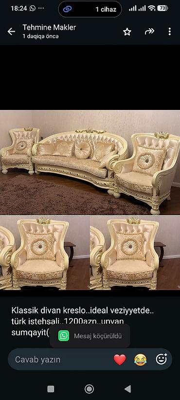 Klassik divan kreslo. ideal veziyyetde. türk