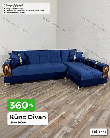 Künc Divan – 260×160 sm - Mexanizm: açılan, bazalı (yataq funksiyalı