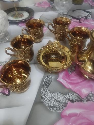 cay: Çay dəsti, rəng - Qızılı, Keramika — 4