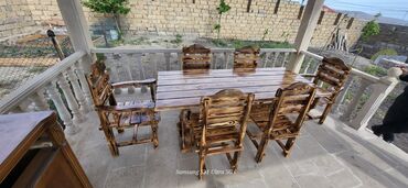Bağ divan və kreslo dəstləri: Yeni, Künc masa, 6 stul, Açılmayan, Stullar ilə, Taxta, Azərbaycan