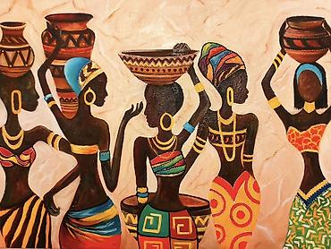 ev divar dekorlari: Afrika mövzulu əl işi rəsm tablosu - Texnika: kətan üzərində yağlı — 1