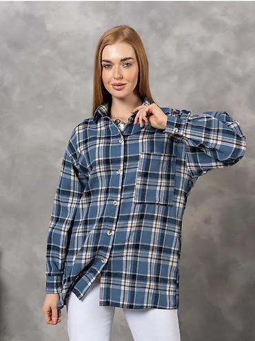 Рубашки: Женская рубашка в клетку - Свободный крой с пониженной линией плеча — — 9