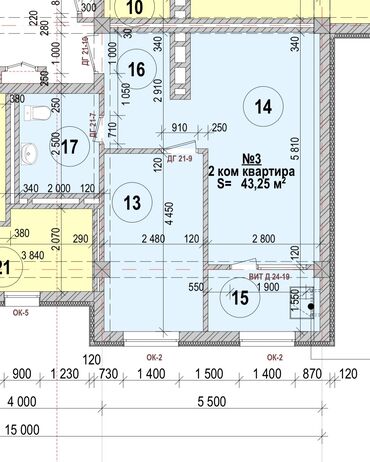 квартира правда боконбаева: 1 комната, 43 м², Элитка, 5 этаж, ПСО (под самоотделку)