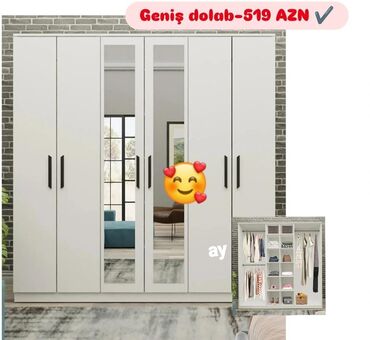 гардеробная мебель: Yeni, Açılan, 6 qapı Düz dolab, Qarderob, paltar dolabı, Azərbaycan