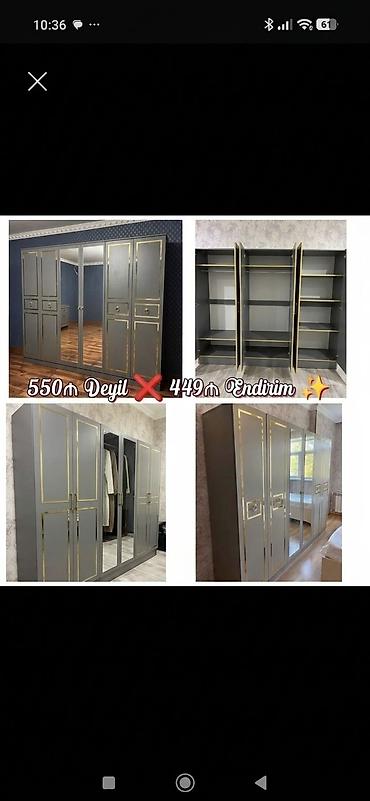 - Məhsul: Geniş tutumlu 4 qapılı paltar şkafı - Rəng: Tünd boz (qızılı