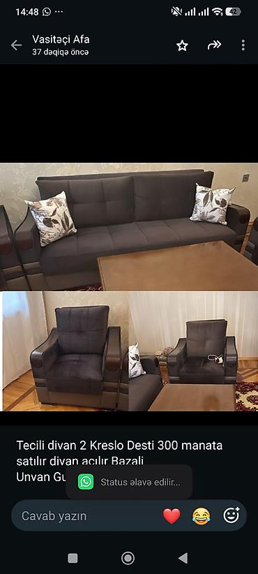 Tecili divan 2 Kreslo Desti 300 manata satılır divan açılır Bazali