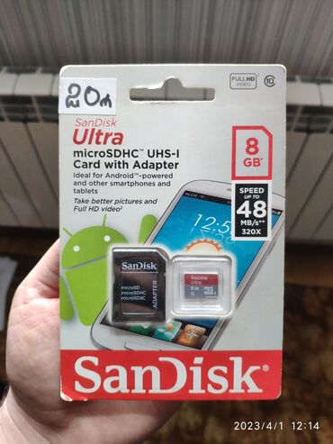 telefon aksesuar: Flash card flas kart yaddaş kartı 8GB CART SANDİSK brendi firmanın öz