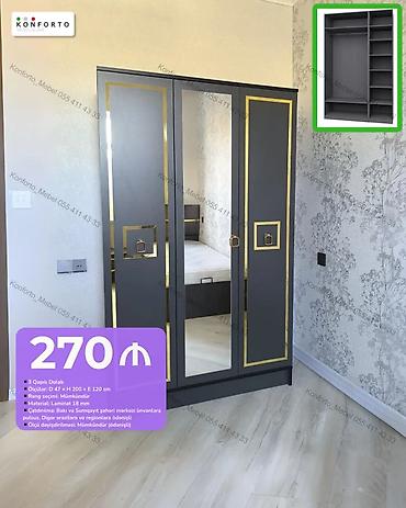 3 qapılı paltar dolabı - Ölçü: D 47 × H 200 × E 120 sm - Material: 18