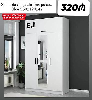 işıqlı güzgü: Ağ rəngdə üç qapılı gardırob - Ölçü: 250 x 120 x 47 sm - Ön hissədə — 1