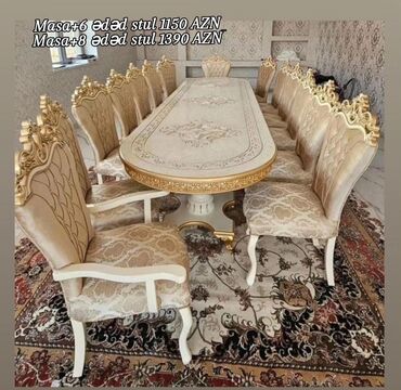 Masa və oturacaq dəstləri: Qonaq otağı üçün, Yeni, Açılmayan, Dördbucaq masa, 6 stul — 12