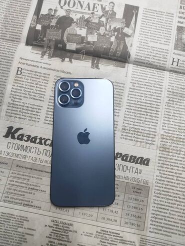 телефон оригинал: IPhone 12 Pro Max, Б/у, 512 ГБ, Синий, Зарядное устройство, Чехол, Кабель, 82 %
