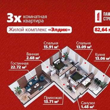 Продажа квартир: 3 комнаты, 84 м², 108 серия, 3 этаж, ПСО (под самоотделку)