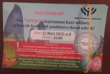 Digər idman və istirahət malları: Novruz senliyi biletleri,hediyyeli, say cox var. Fairmont otel ve