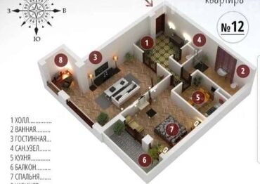 продаю дом в новопокровке нооруз: 2 комнаты, 74 м², Элитка, 5 этаж, Евроремонт