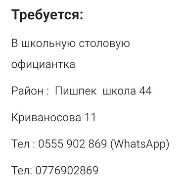 кафе столовая: Требуется Официант Менее года опыта, Оплата Ежемесячно