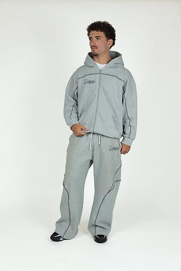mexmer parca: Unisex boz rəngli zipli huddi - Rəng: açıq boz (melanj) - Dizayn — 3
