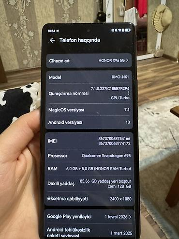 honor magic6 lite 5g: Honor X9a, 128 GB, rəng - Göy, Barmaq izi — 3