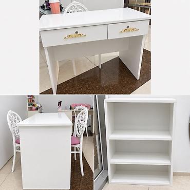 Ağ rəngdə masa və 2 ədəd stul - Masa: Parlaq ağ səthli, minimalist