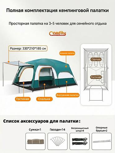Палатки: Двухкомнатная кемпинговая палатка Camfity Основные характеристики: - — 2