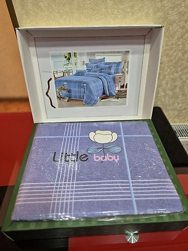 rezinli pastel: “Little baby” dizaynlı, mavi tonlarda yataq dəsti. Dəstin üzərində — 1