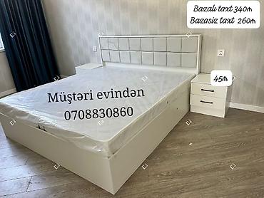 Мебель для дома на заказ: Ağ rəngdə müasir yataq dəsti. - Taxt: yumşaq başlıqla, parça/eko — 1