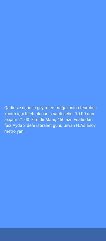 rus dili müəlliməsi: Satış məsləhətçisi tələb olunur, İstənilən yaş, Aylıq ödəniş