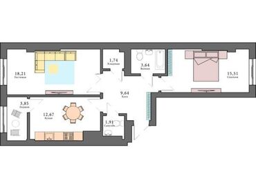 делмар групп: 2 комнаты, 67 м², Элитка, 8 этаж, ПСО (под самоотделку)