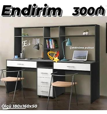 divarda kitab refleri: İki nəfərlik iş/oxu masası dəsti - Qiymət: 300₼ (Endirim) - — 1